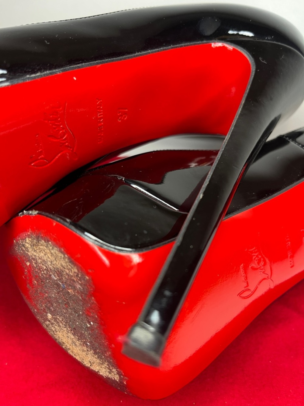 SZ 37 Christian Louboutin Black Patent Leather Peep-Toe Platform Pumps - Picture 12 of 15